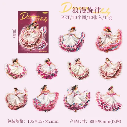 10Pcs Dancing Girl Themed Pet Stickers