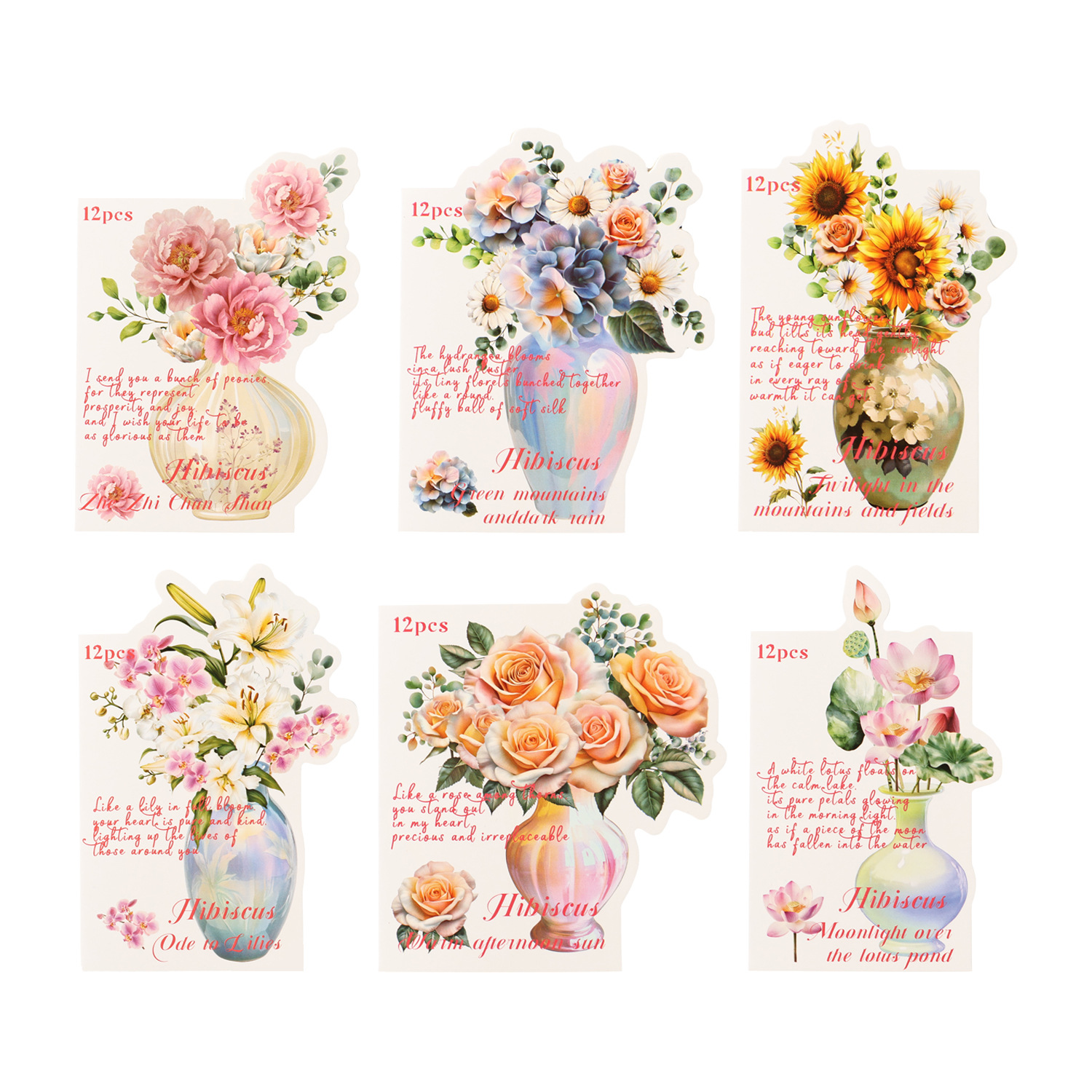 12Pcs Floral Vase Element PET Sticker