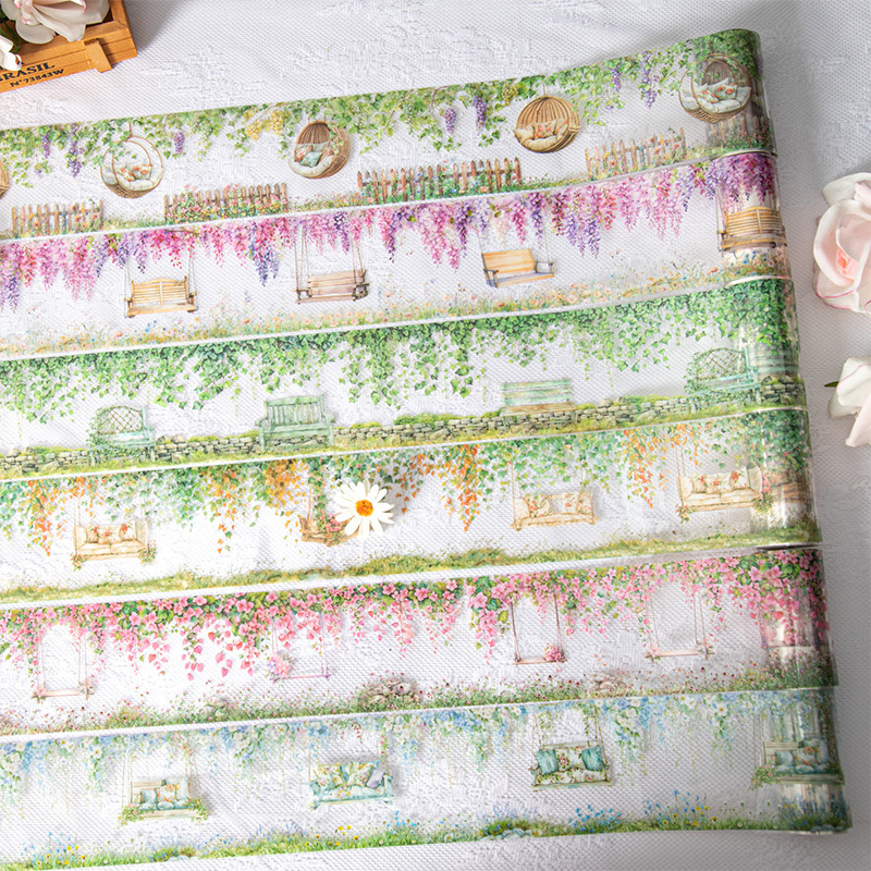 Flower and vine themed PET tape, 3.15 x 78.74 inches