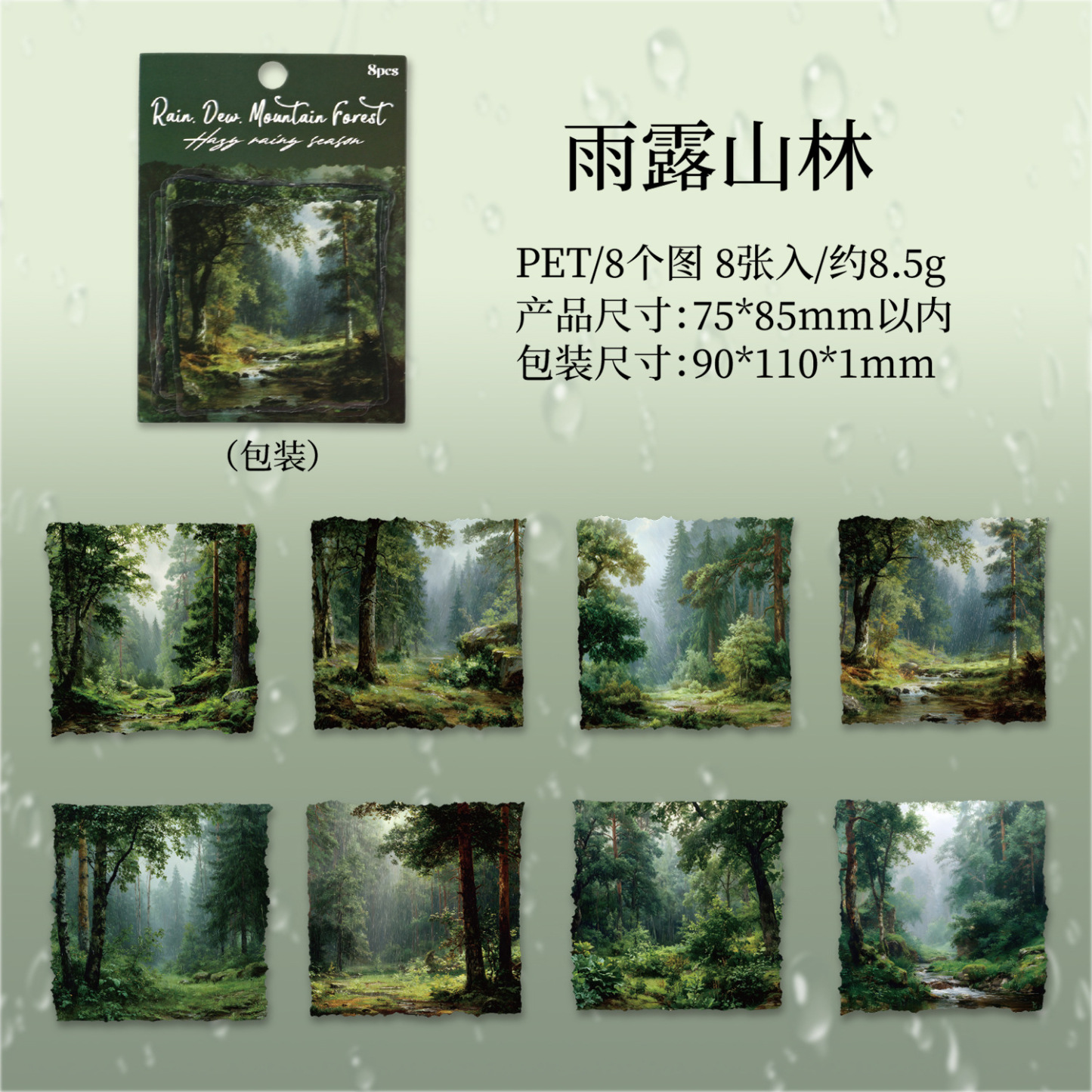 8 Pcs/Pack Misty Rainy Day Theme PET Stickers