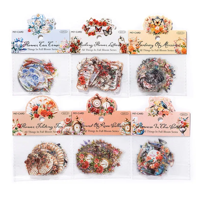 30pcs/1lot Retro Flower Object Theme Pet Sticker