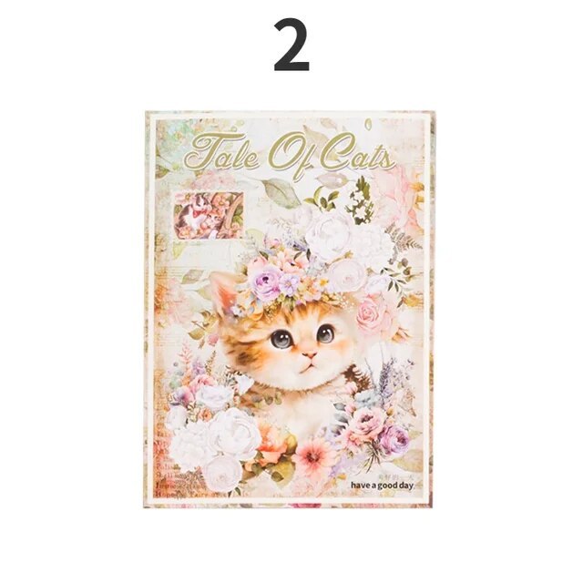 Vintage Cat Handbook Material Pack Flower Decoration Sticker
