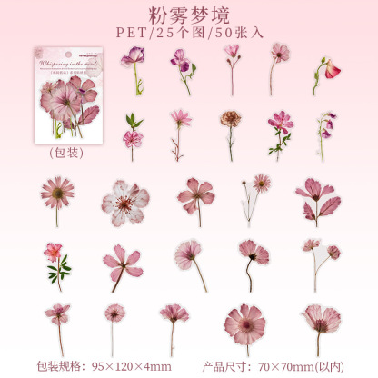 50Pcs/Pack Flower Plant Theme PET Stickers