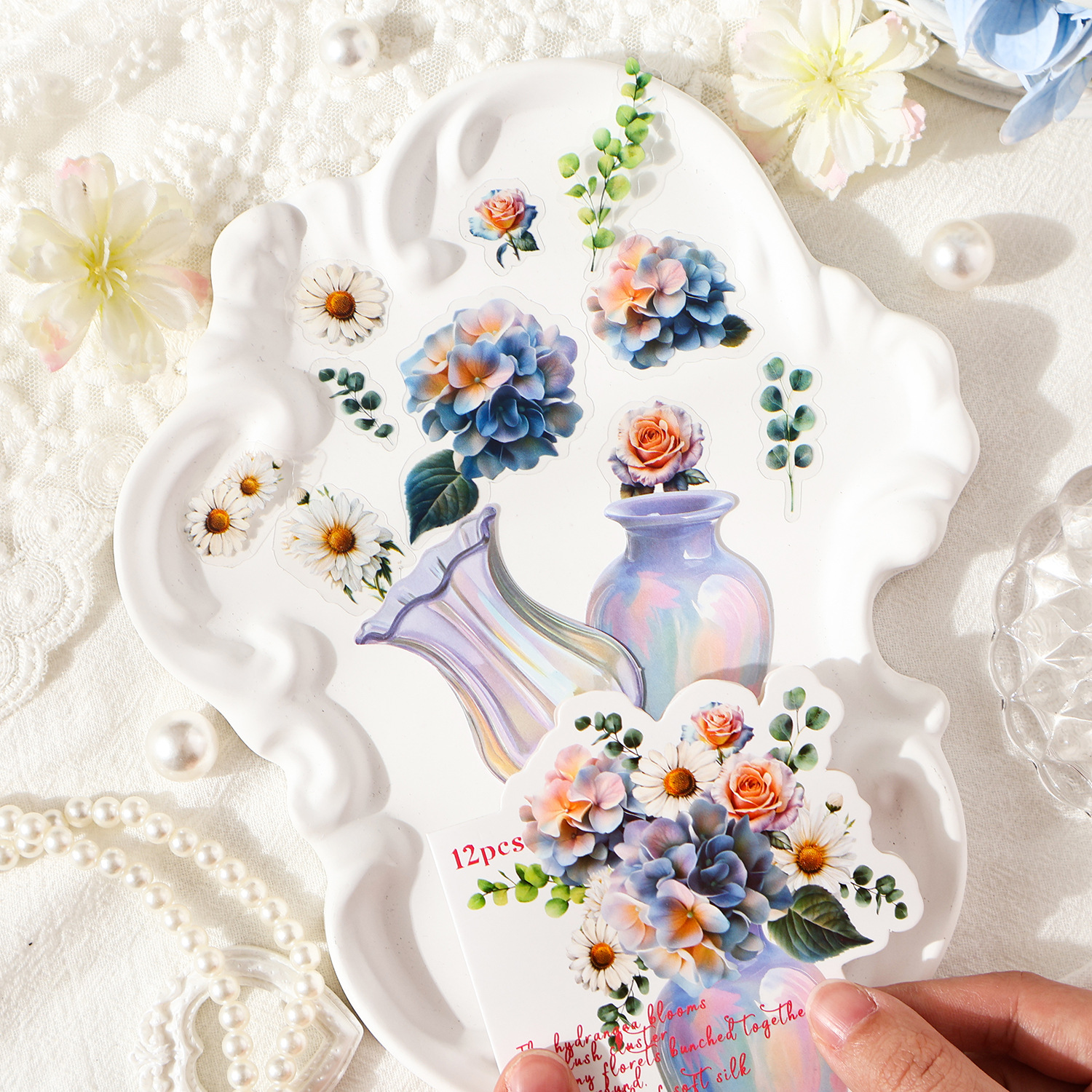 12Pcs Floral Vase Element PET Sticker