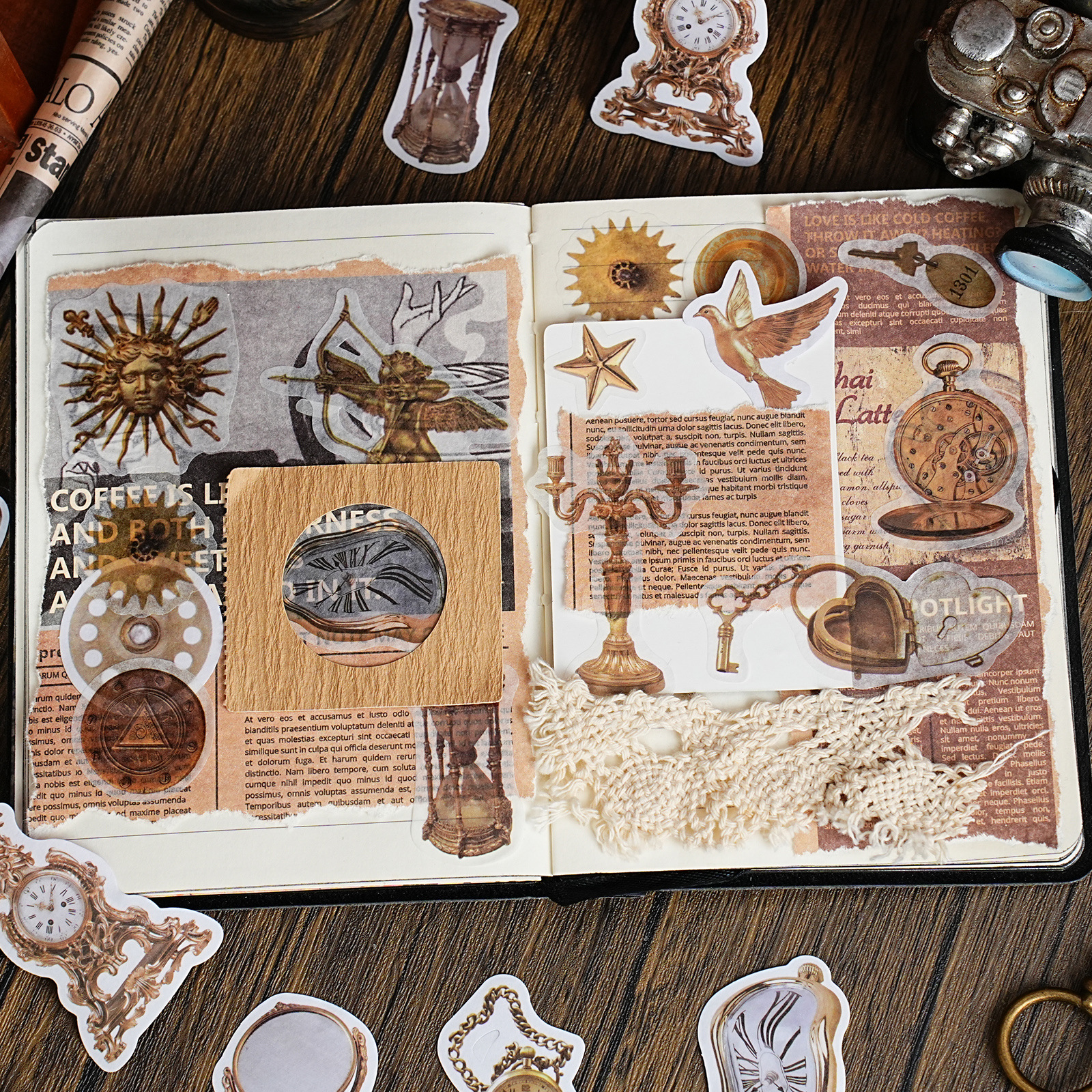 50Pcs/Pack Vintage Metal Steampunk Washi Stickers
