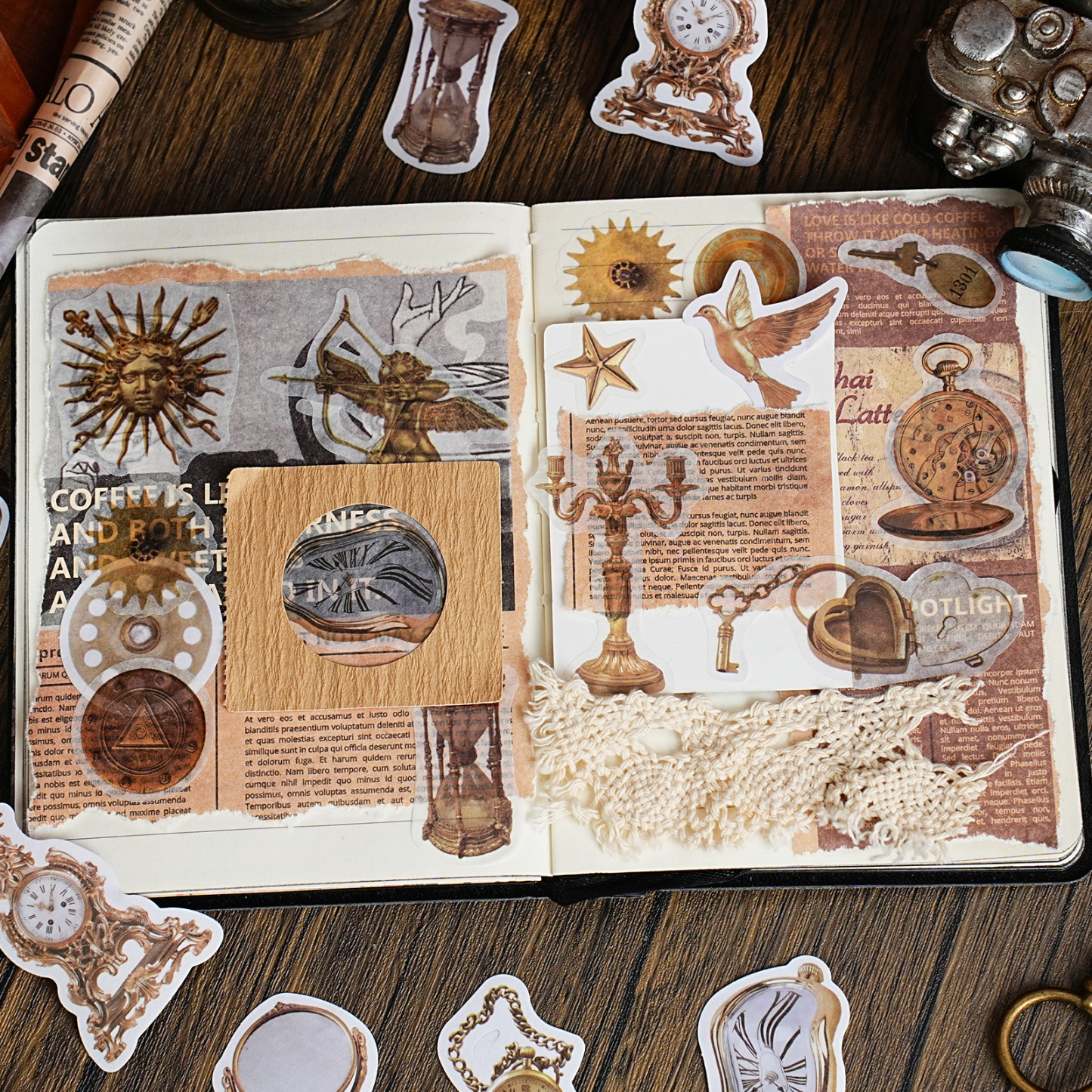 50Pcs/Pack Vintage Metal Steampunk Washi Stickers