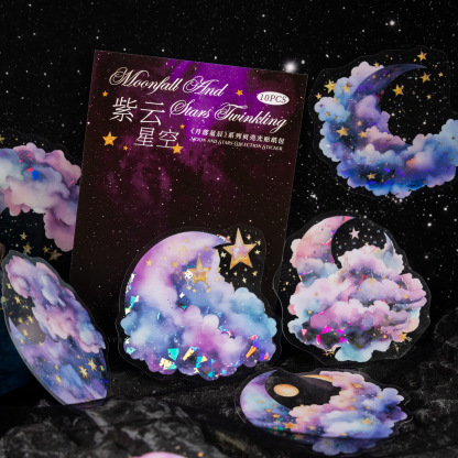 10Pcs/Pack Charming Moon Star Theme Shell Light PET Sticker