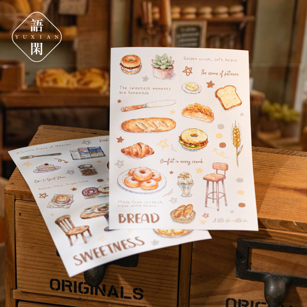 6Pcs collage baking theme PET stickers