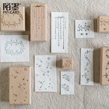 1Pcs Star Moon Element Wood Stamp