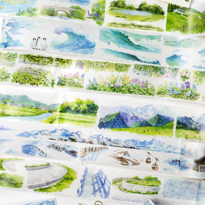 Season Mountain Seaside Landscape Theme Background Washi Tape 1.97*78.74 inch