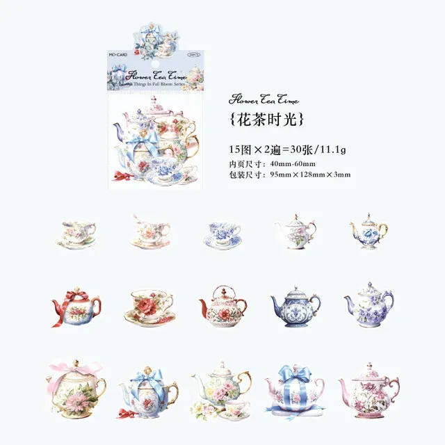 30pcs/1lot Retro Flower Object Theme Pet Sticker