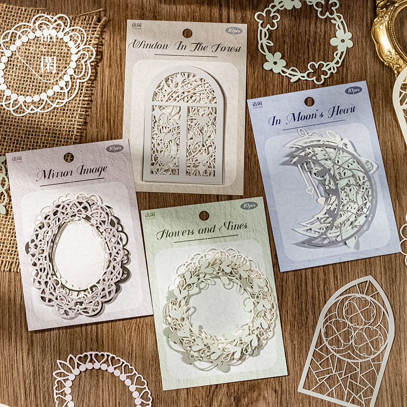 10Pcs Vintage Scrapbook Hollow Material Paper