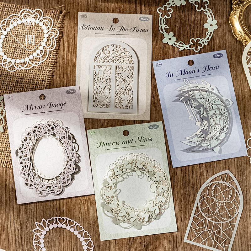 10Pcs Vintage Scrapbook Hollow Material Paper
