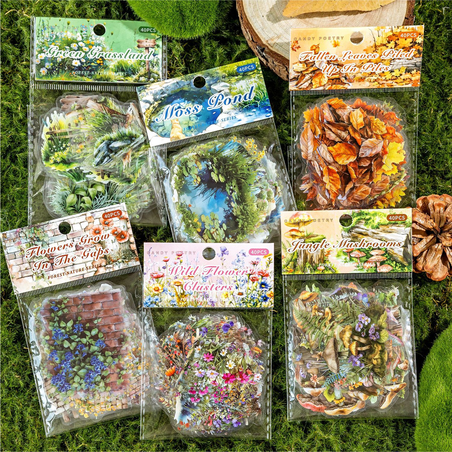 40Pcs/Pack Pre-cut Seasonal Forest Scenery Theme PET Stickers