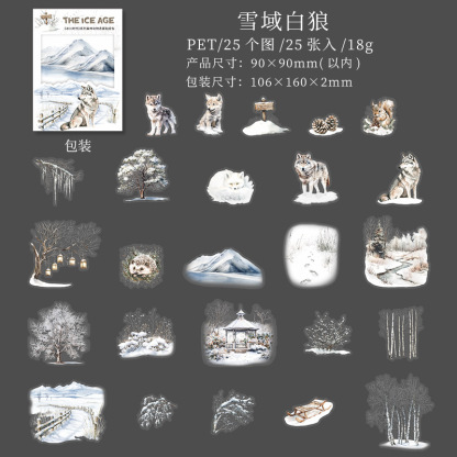 25Pcs/Pack Ice Age Animals Snow Theme PET Stickers