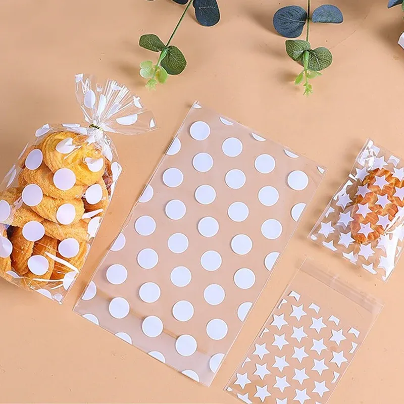 100pcs Plastic Transparent Packing Bags Star Polka Dot Candy Bags