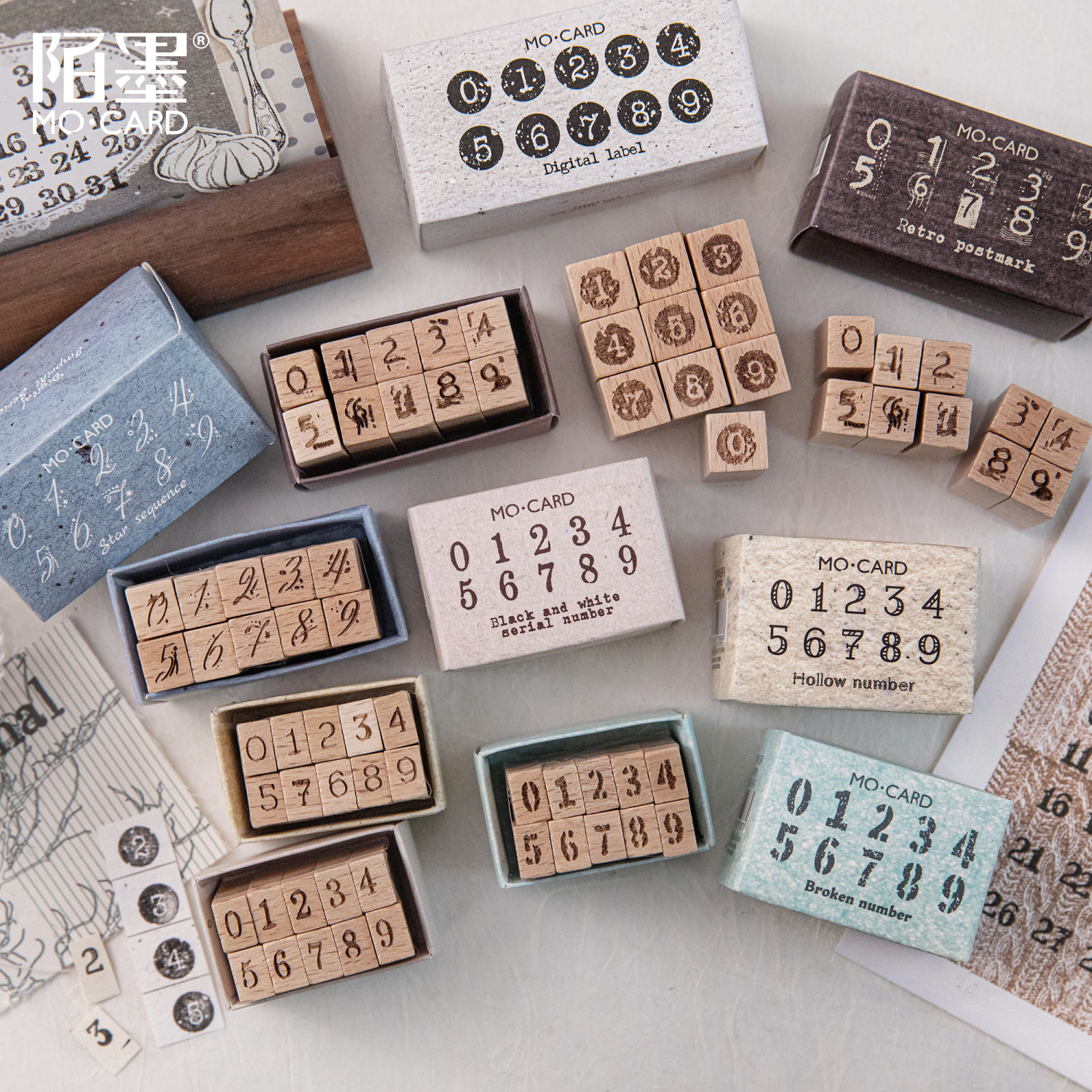 10Pcs/Set Digital Wood Stamp Set
