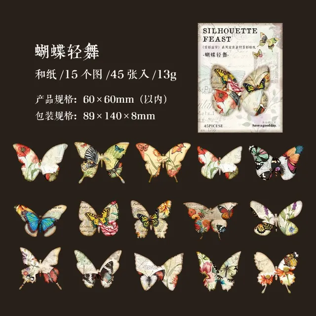 45 Pcs Cartoon Animal Cat Butterfly Birds stickers-JournalTale