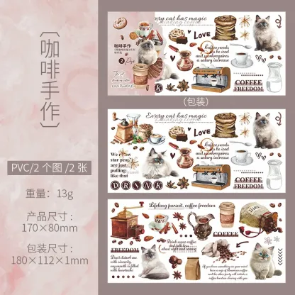 2pcs/1pack Coffee-Drinking Cat Stickers