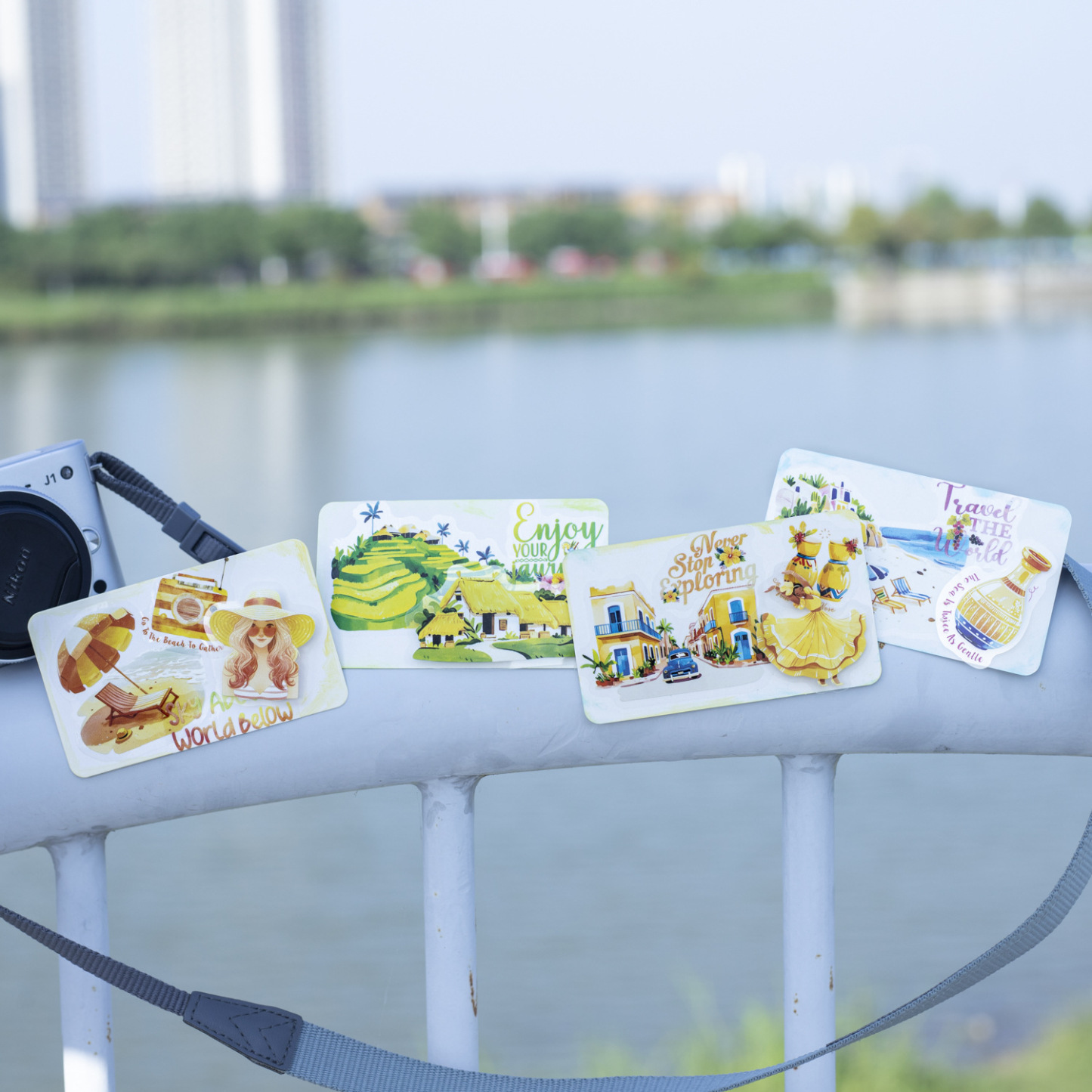 15Pcs/Pack Summer City Travel Theme PET Stickers