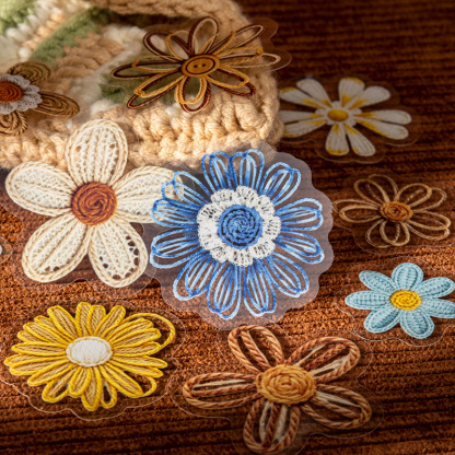 40pcs Embroidered-Style Floral PET Stickers