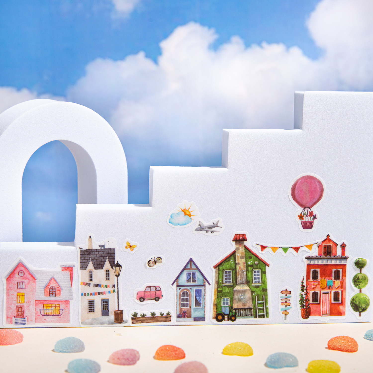 Fairy Tale Town Colorful House Theme Washi Tape 2.36 inch * 78.74 inch