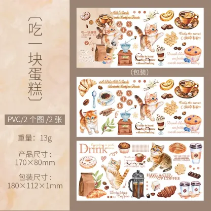 2pcs/1pack Coffee-Drinking Cat Stickers