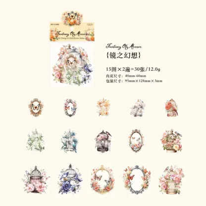 30 Vintage sheets bird cage fan discharge clock themed PET sticker