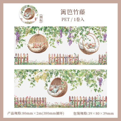 Flower and vine themed PET tape, 3.15 x 78.74 inches