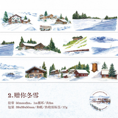 Season Mountain Seaside Landscape Theme Background Washi Tape 1.97*78.74 inch