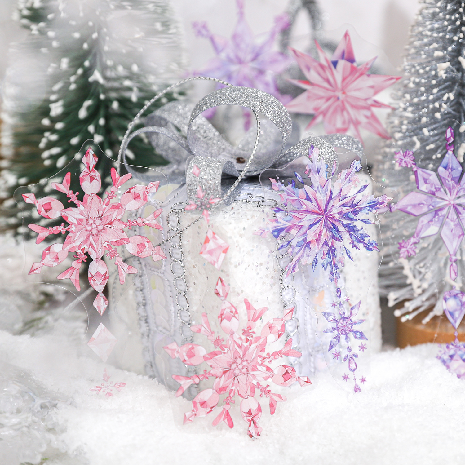 20Pcs/Pack Pre-cut Colorful Crystal Snowflake Shape PET Stickers