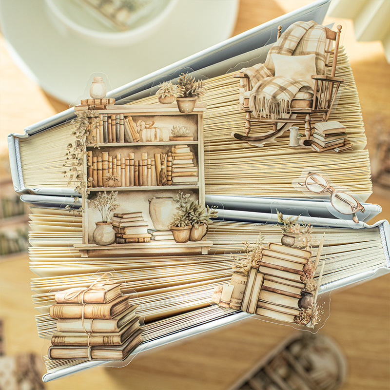 20Pcs Library Bookshelf Theme PET Stickers