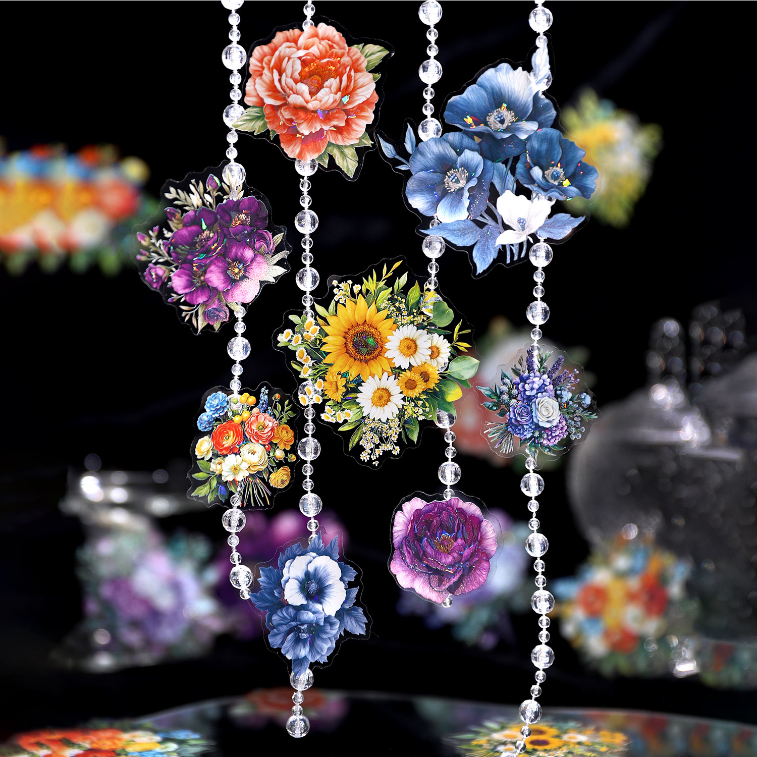 15Pcs/Pack Flower Theme PET Stickers