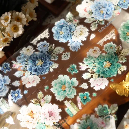 YIER Studio Blue green flowers PET Washi Tape 2.17*196.85 inch