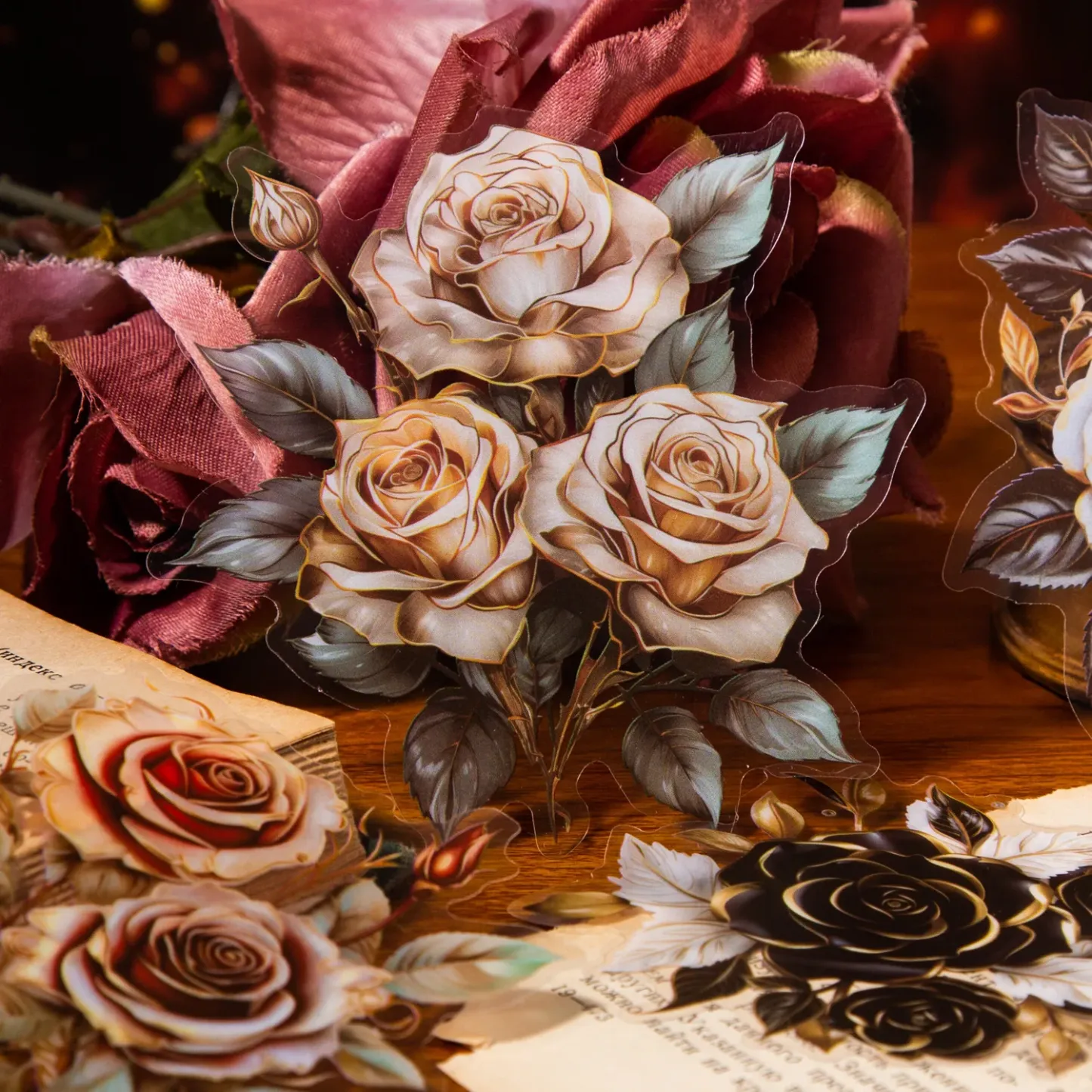 10pcs Large size rose flower PET Sticker