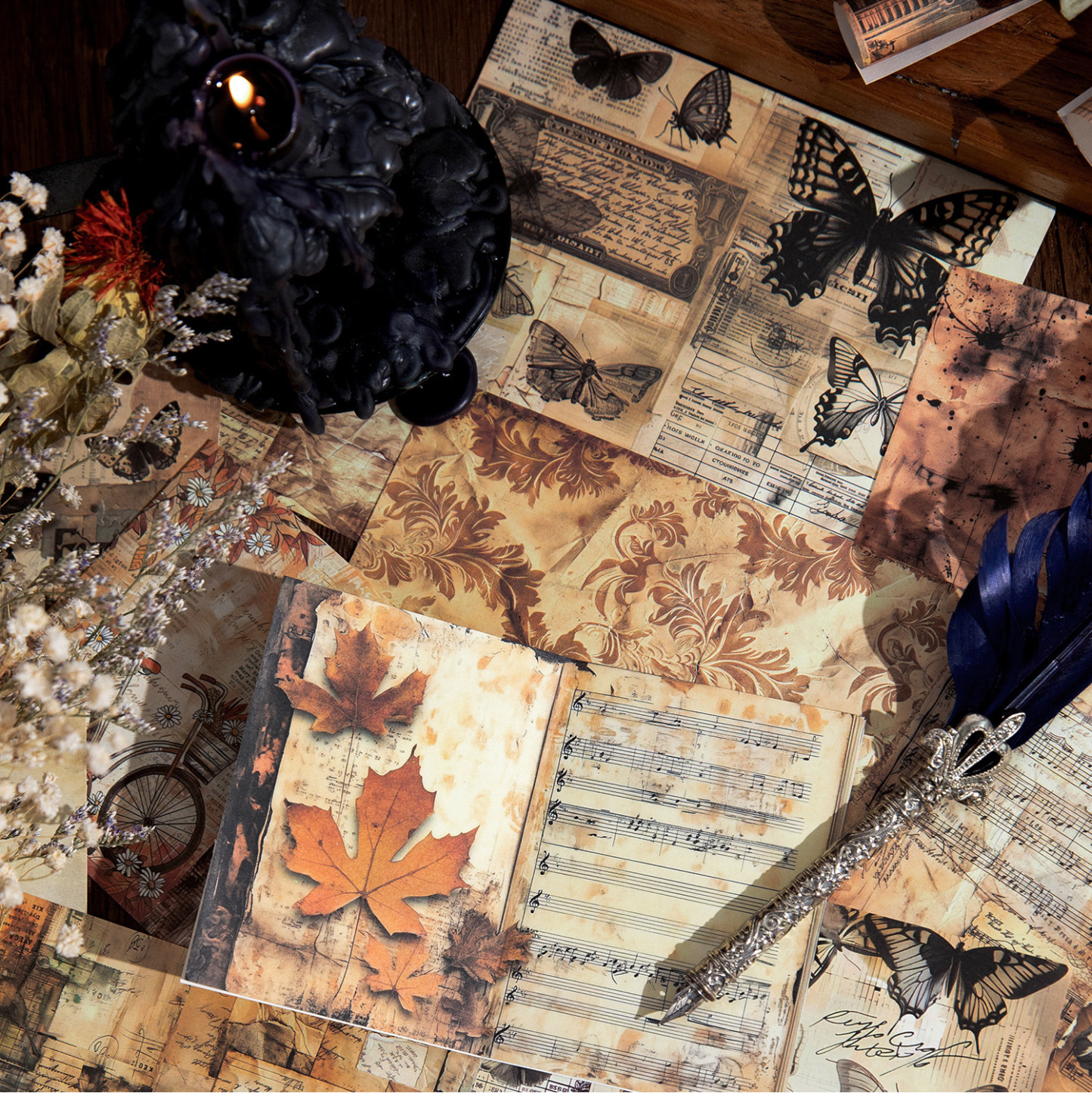 30Pcs/Pack Vintage Tearable Butterfly Landscape Kraft Paper Background Scrapbook Paper