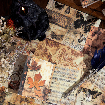 30Pcs/Pack Vintage Tearable Butterfly Landscape Kraft Paper Background Scrapbook Paper