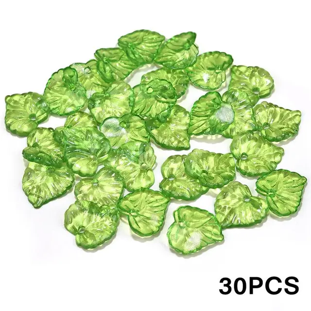 30/50pcs Green Transparent Leaf Shape Acrylic Bead Pendant