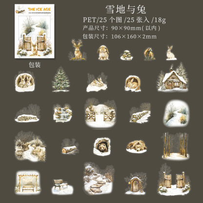25Pcs/Pack Ice Age Animals Snow Theme PET Stickers
