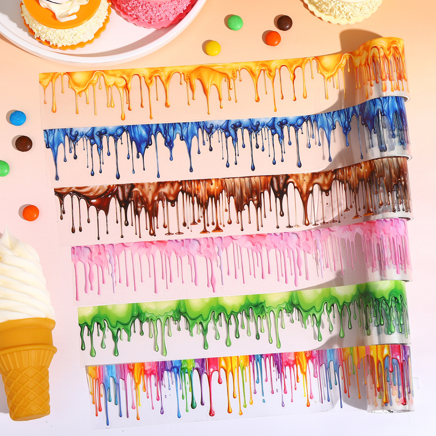 Pre-cut cake jam cream dripping theme bullet journal decoration PET tape 1.97 inch * 78.74 inch