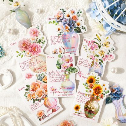 12Pcs Floral Vase Element PET Sticker