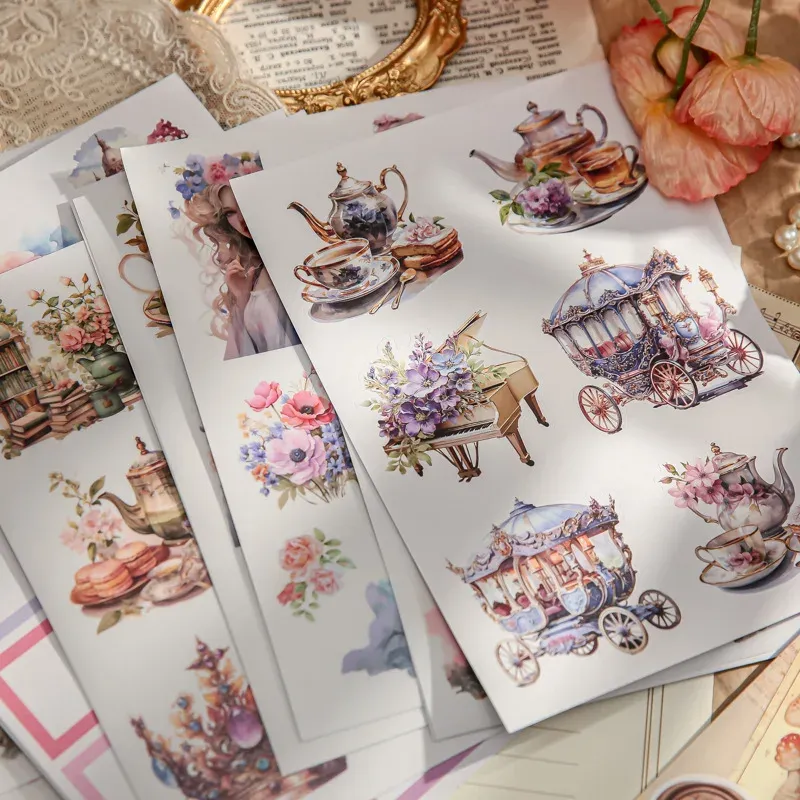 20Pcs illustrated flower, bird and landscape sticker book suitable for scrapbooking, diary and bullet journal