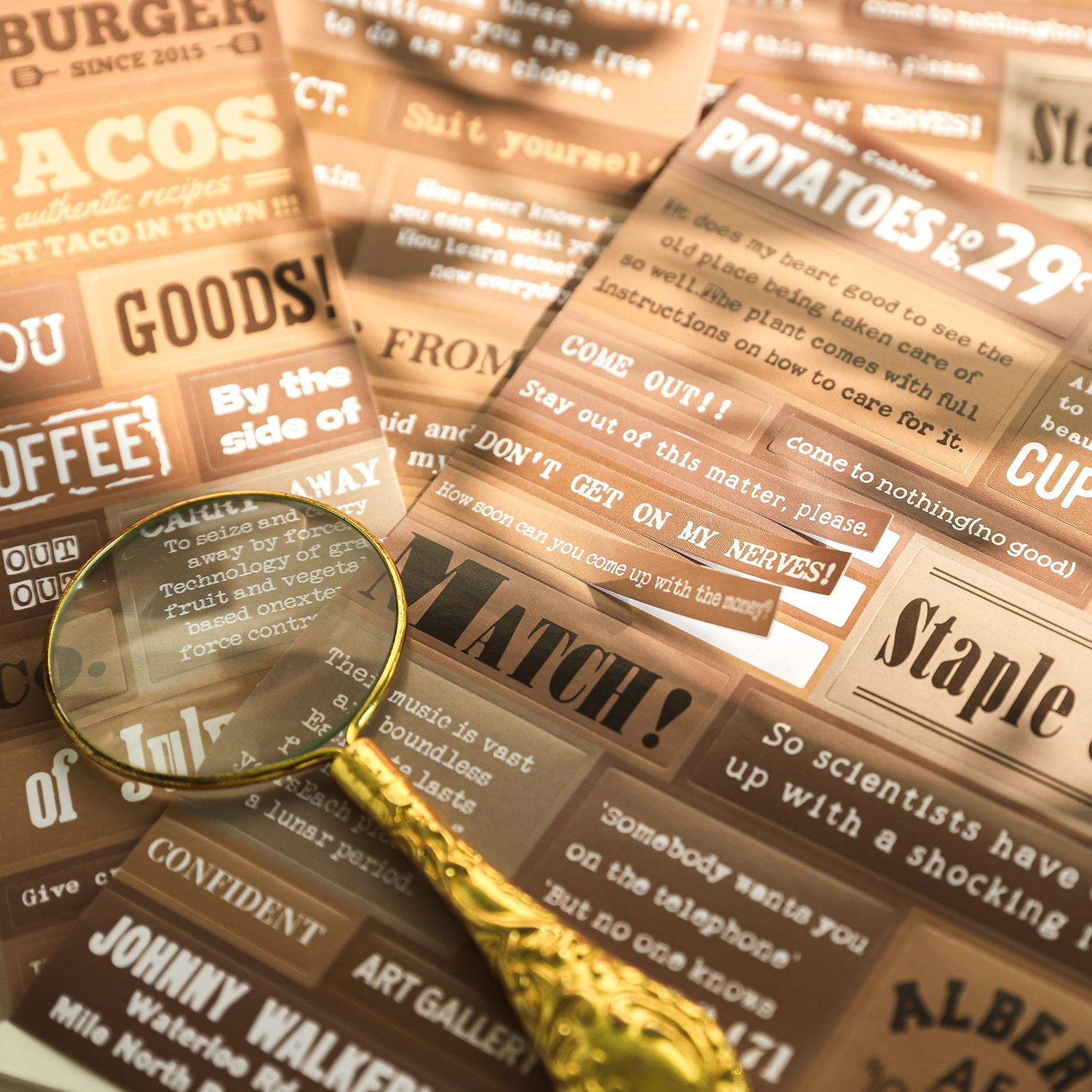 8Pcs/Pack Vintage English Pre-cut Stickers Decorative Collage