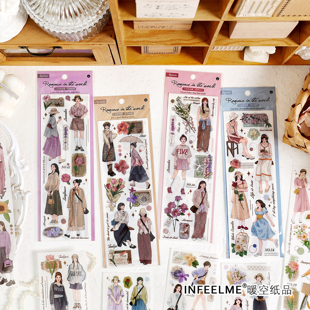 6pcs/pack Girl Character Series Stickers Suitable for Scrapbook Decoration Crafts Junk Journal