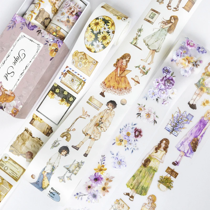 4 Roll/set vintage girl flower pet tape