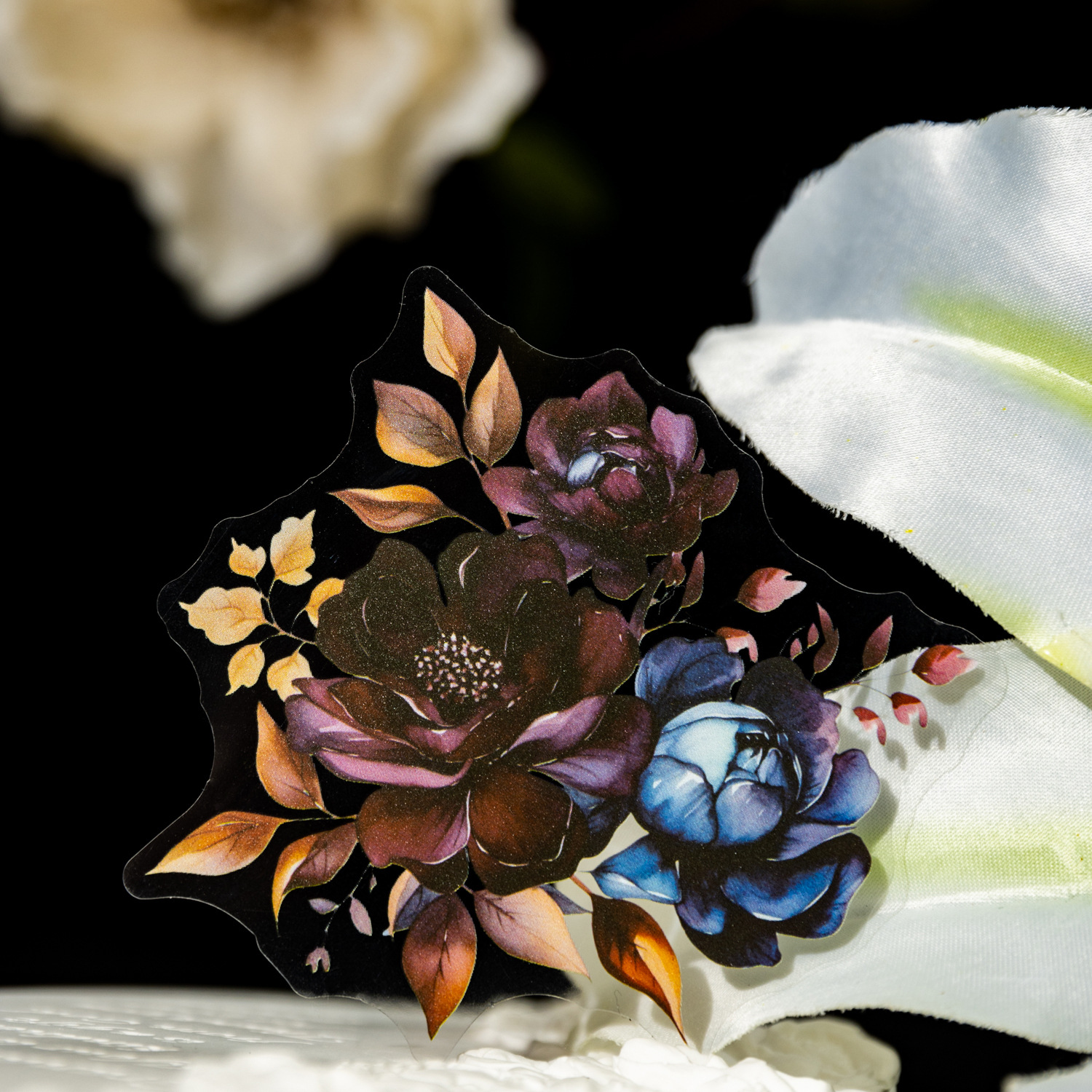 20Pcs/Book Pre-cut Dark Floral Theme PET Stickers