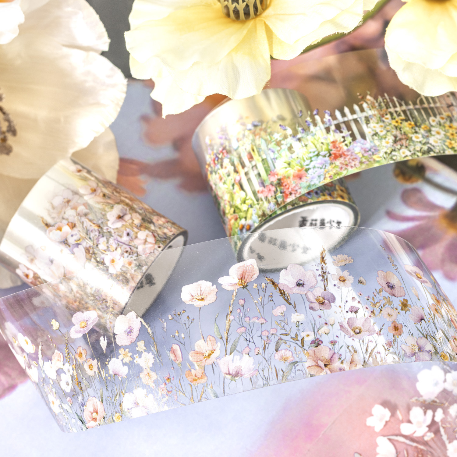 Clouds Mountains Garden House Elements PET Background Tape 1.57 inch * 78.74 inch