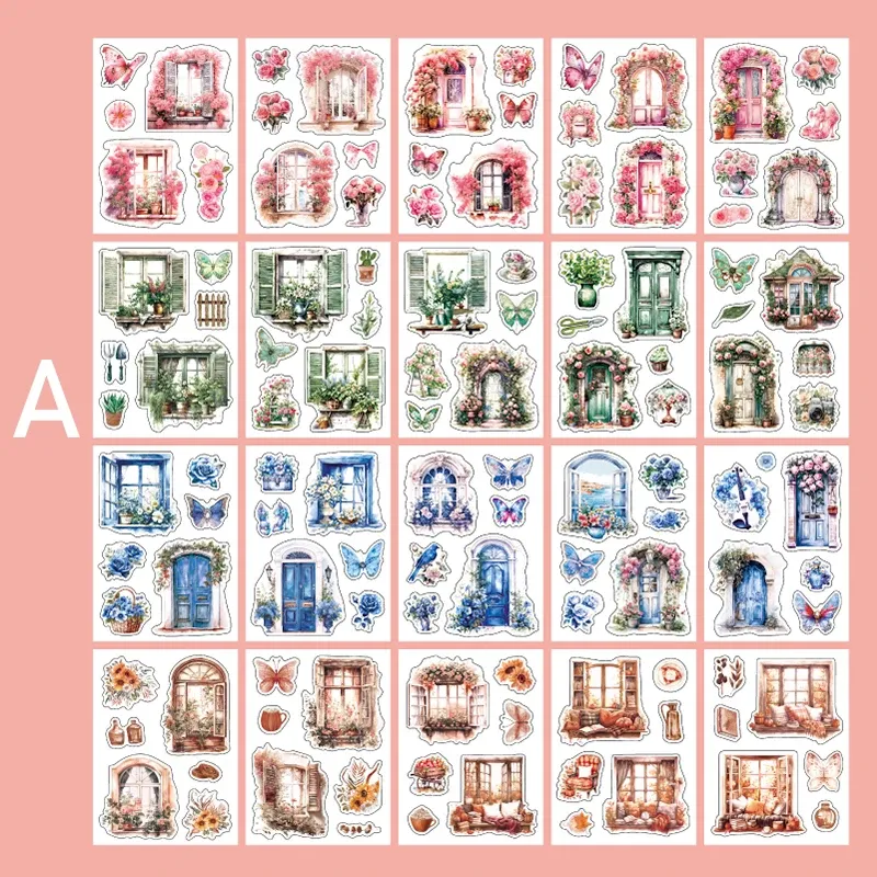 20Sheets/Pack Shop Doors and Windows Building Theme PET Sticker Book