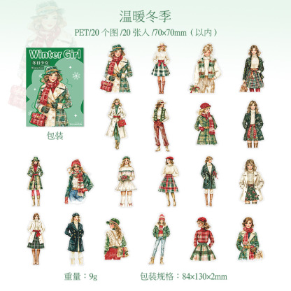 20 pcs/pack winter warm fashion girl journaling pet sticker pack