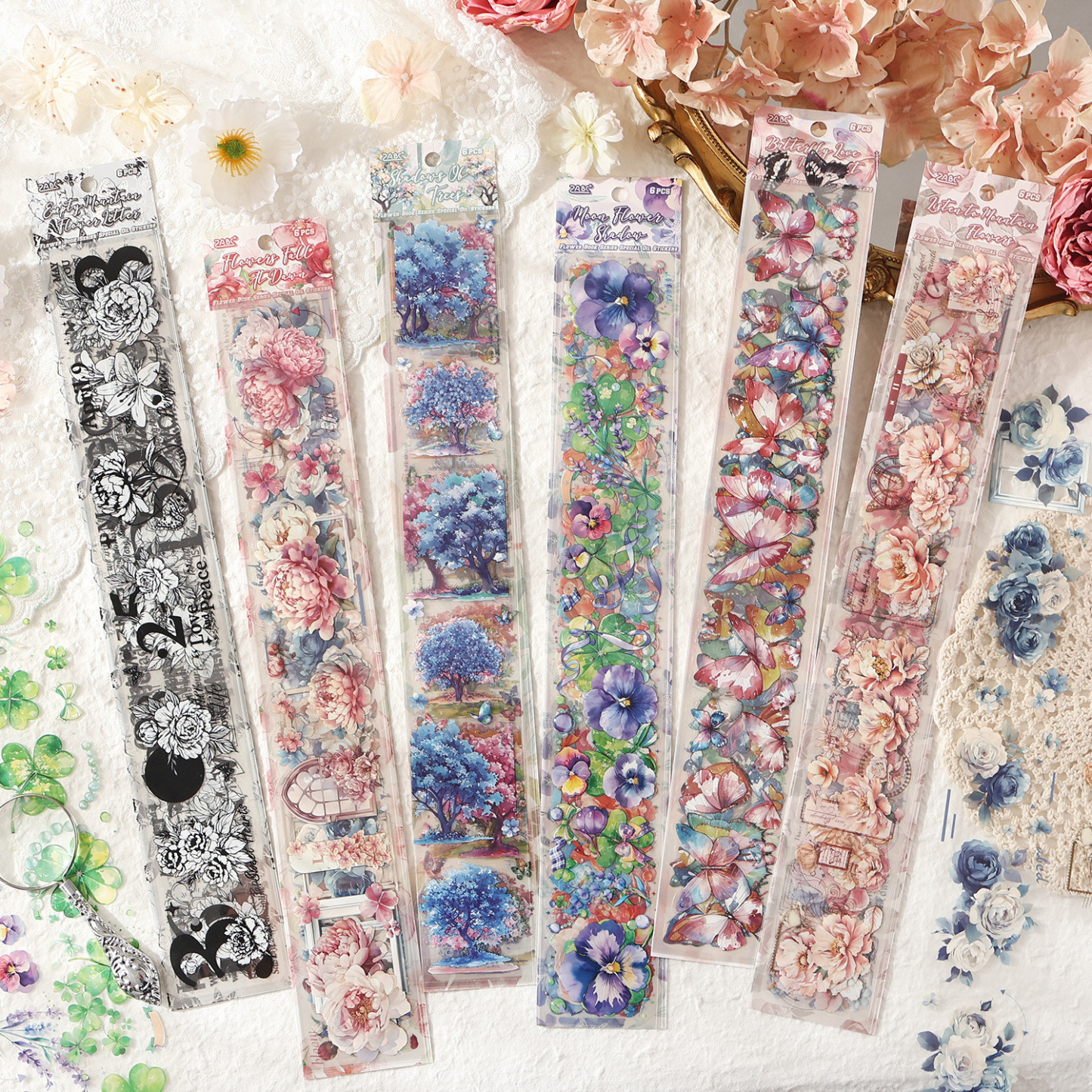 6pcs/Pack Flower Theme PET Stickers